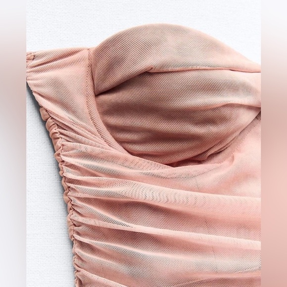 ZARA Sleeveless Split Tone Tie Dye Pink Coral Tulle Dress NWT Size Large - Picture 6 of 16